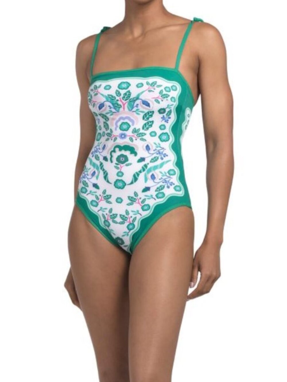 JESSIE ZHAO NEW YORK Green Floral Print One-Piece Swimsuit